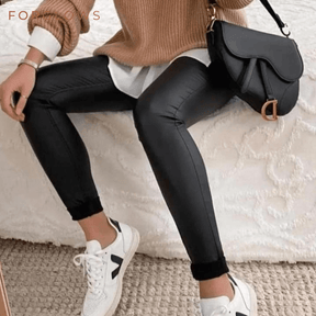 Calça Legging Couro Feminina Peluciada Cintura Alta