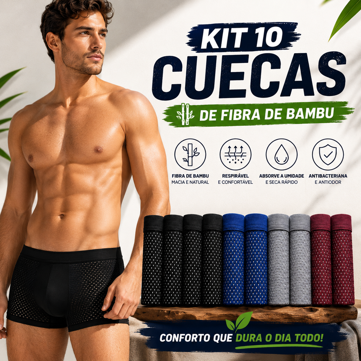 Kit 10 Cuecas de Fibra de Bambu (PAGUE 5 LEVE 10)