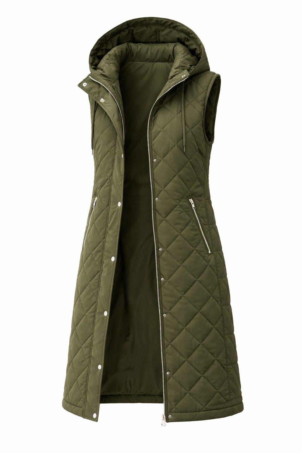 Colete Feminino Longo Puffer com Capuz