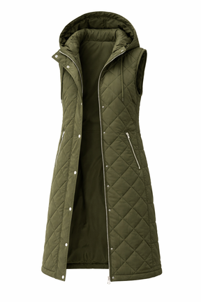 Colete Feminino Longo Puffer com Capuz