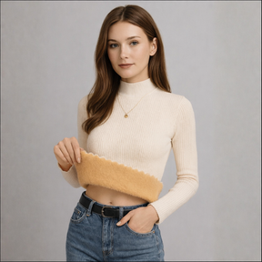 Blusa Cropped Canelada Térmica Gola Alta – Peluciada por Dentro
