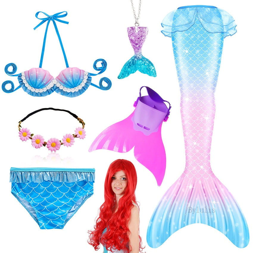 Fantasia Ariel com  Nadadeira e Cabelo - A pequena Sereia