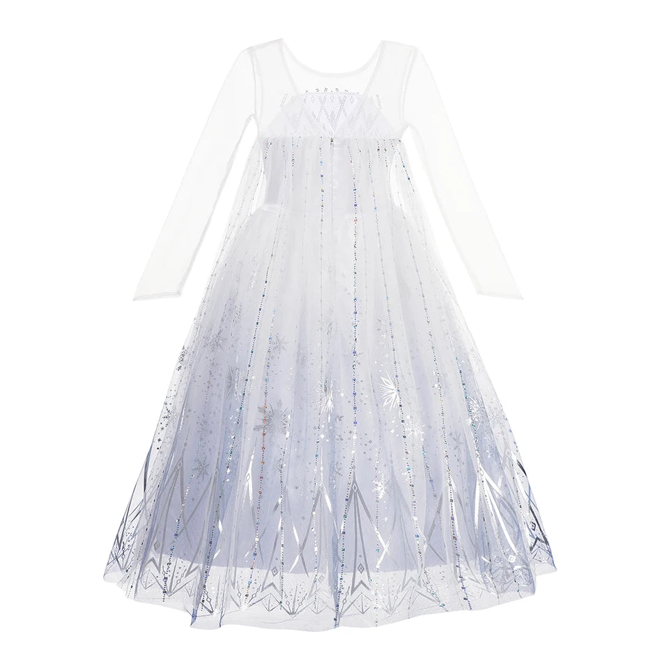 Fantasia Elsa Completa + Coroa + Varinha Mágica + Cabelo + Luva + Colar, Brinco, Anel e Pulseira