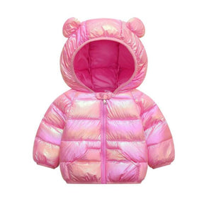 Jaqueta Infantil Puffer Holográfica com Capuz