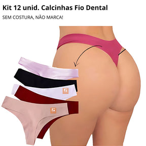 Kit 12 Calcinhas Fio Dental Sem Costura Corte a Laser