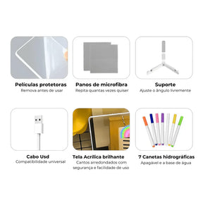 Quadro de Desenhos LED + 7 Canetinhas Grátis