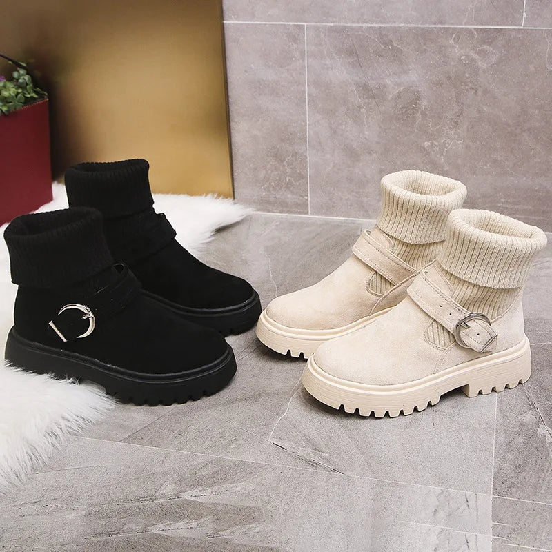 Bota Feminina de Malha com Plataforma Para Inverno