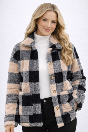 Jaqueta Sherpa Xadrez Feminina