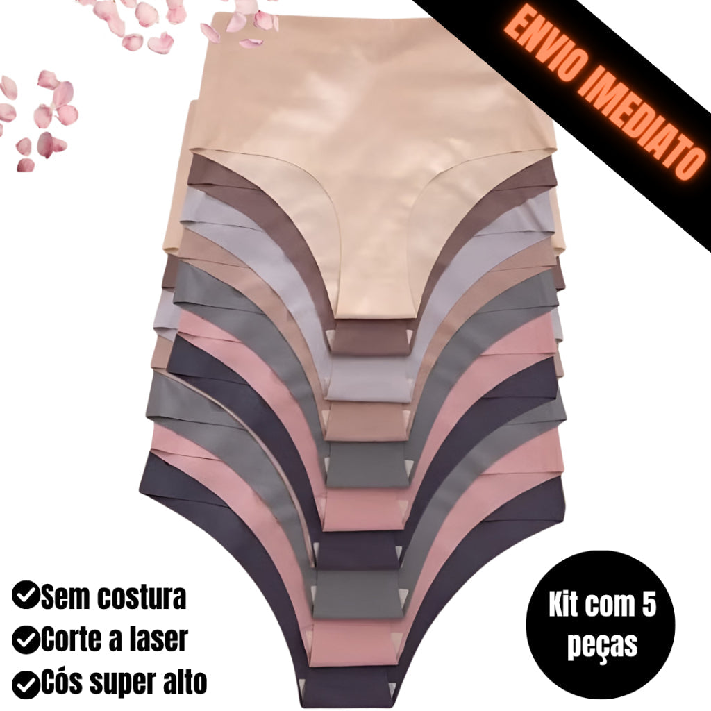 Kit 5 Calcinhas Femininas Cós Alto Sem Costura – Corte a Laser Conforto