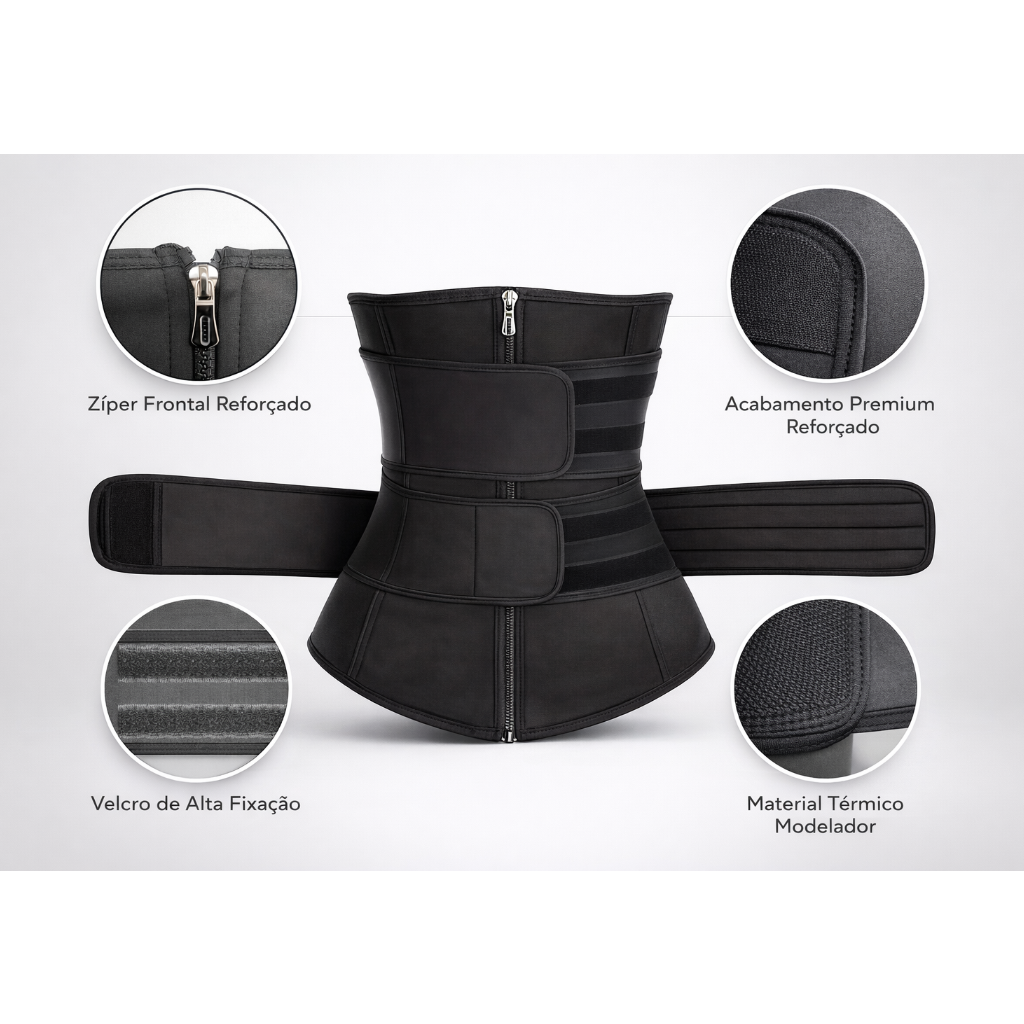 Cinta Modeladora Abdominal com Zíper e Velcro de Alta Compressão