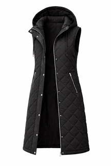 Colete Feminino Longo Puffer com Capuz