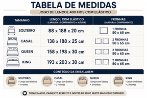 Jogo De Lençol 400 Fios Com Elástico Tecido Liso