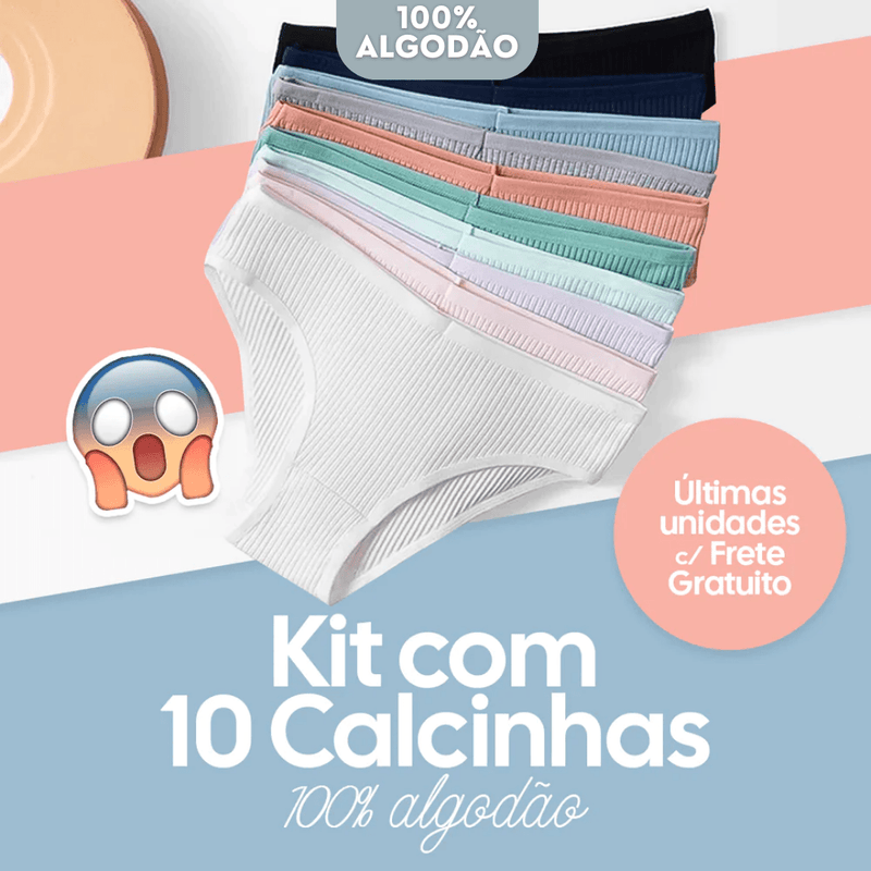 Kit Com 10 Calcinhas Antibacterianas | 100% Algodão | Cores Aleatórias Espaço Shop 