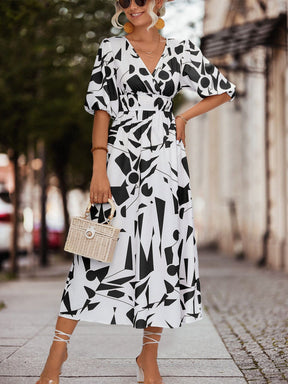 Vestido Estampa Geométrica Decote V Vestido EP01 