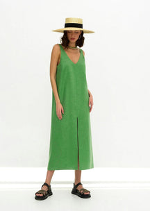 Vestido Casual Reto Fenda Frontal Vestido EP01 Verde P 