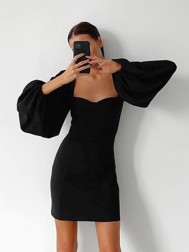 Vestido Curto Ombro a Ombro Mangas Bufantes Vestido EP01 