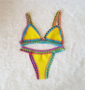 Biquini Crochet Triângulo Moda Praia espaco shop Amarelo P 