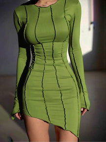 Vestido Curto Justo Assimétrico Mangas Longas Vestido EP01 Verde P 