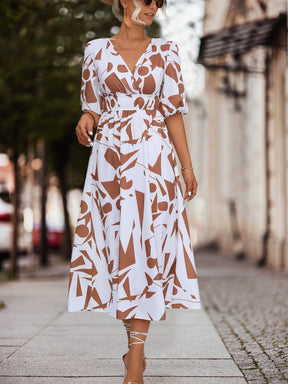Vestido Estampa Geométrica Decote V Vestido EP01 Laranja P 