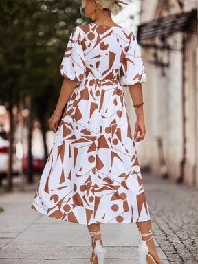 Vestido Estampa Geométrica Decote V Vestido EP01 
