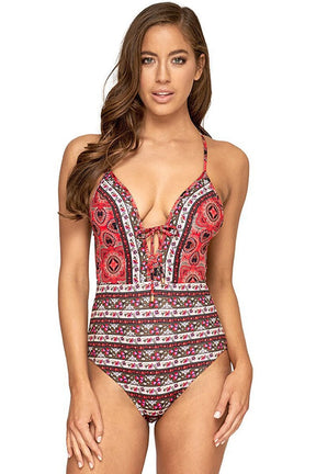 Maiô Estampado Decote V Laço Moda Praia espaco shop P 