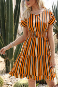 Vestido Curto Listrado Cintura Elástica Vestido EP01 Laranja P 