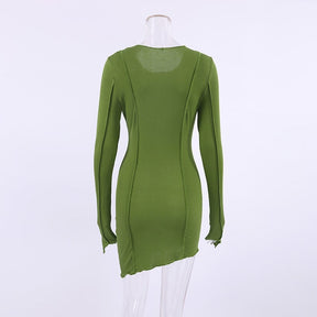 Vestido Curto Justo Assimétrico Mangas Longas Vestido EP01 