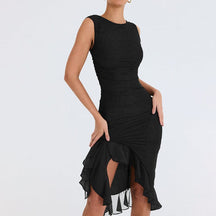 Vestido Curto Assimétrico com Babados Vestido EP01 Preto P 