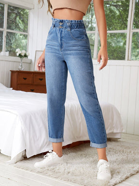 Calça Mom Jeans com Elástico [AF] Calça Jeans ESPACO SHOP 