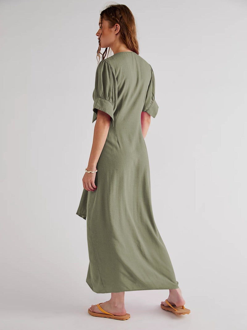 Vestido Decote V Fenda Maxi Vestido EP01 
