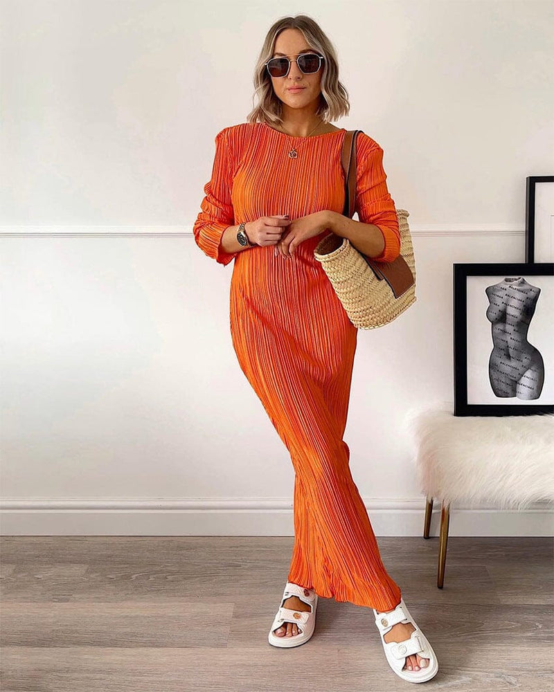 Vestido Maxi Mangas Longas Vestido EP01 Laranja P 