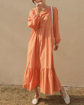 Vestido Maxi em Camadas Manga Longa Vestido EP01 Laranja P 