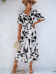 Vestido Estampa Geométrica Decote V Vestido EP01 Branco P 