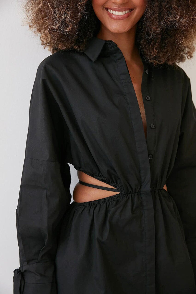 Vestido Camisa com Recortes na Cintura Vestido EP01 
