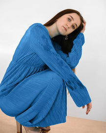 Vestido Longo Cetim Acinturado Vestido EP01 Azul P 