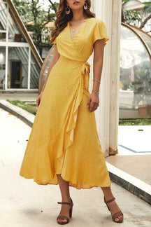 Vestido Longo Solto Transpasse Vestido EP01 Amarelo P 