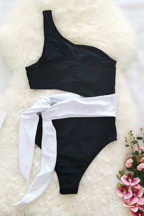 Maiô Bicolor Um Ombro Só Amarração Moda Praia espaco shop 