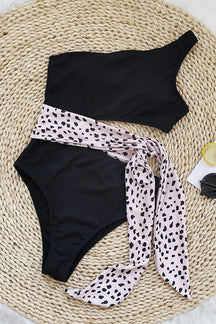 Maiô Bicolor Um Ombro Só Amarração Moda Praia espaco shop Oncinha P 