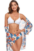 Conjunto Biquíni e Blusa de Praia Floral Branco Moda Praia espaco shop 