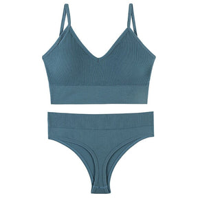 Kit Calcinha e Sutiã sem costura Espaço Shop Azul P 40-60kg 