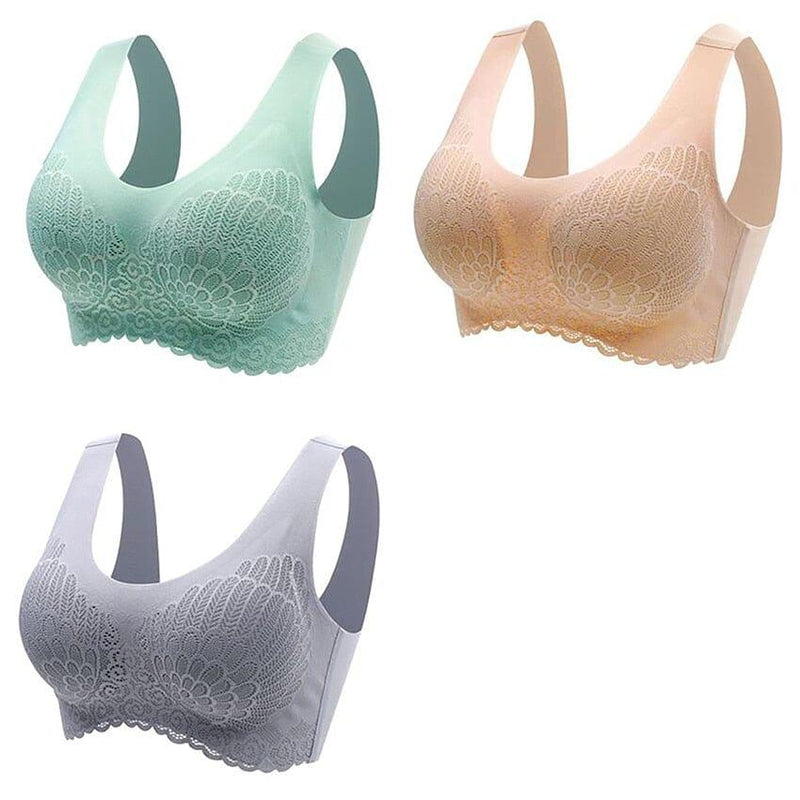 Kit 3 sutiã Confort 5D Alta Sustentação Espaço Shop Verde Nude Cinza P 