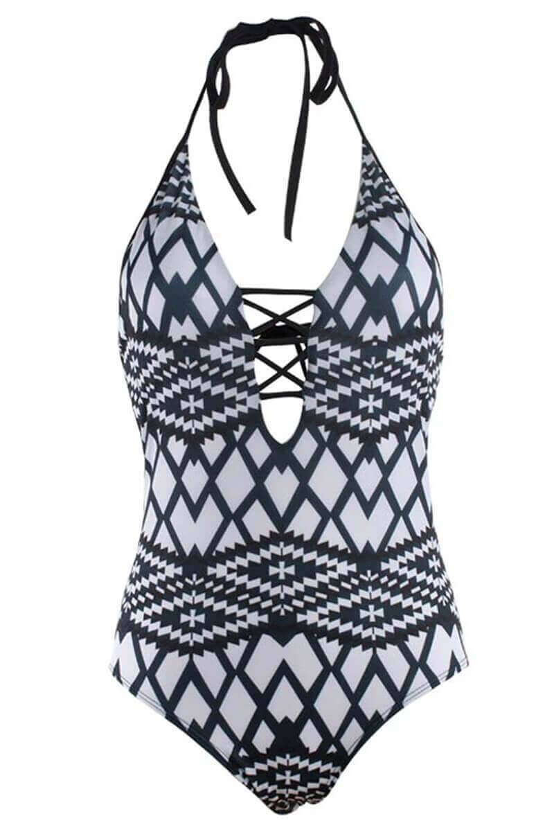 Maiô Losango Preto e Branco com Laço Moda Praia espaco shop 