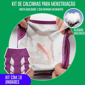Calcinhas para Menstruação e Incontinência Urinária - Kit com 10 Unidades